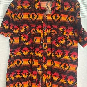 Vibrant Geometric Print Men's Shirt - Red and Orange